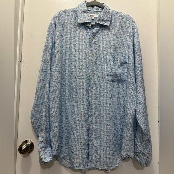 Peter Millar Other - Peter Millar Cocktail Print 100% Linen Casual Button Down Shirt Sz L